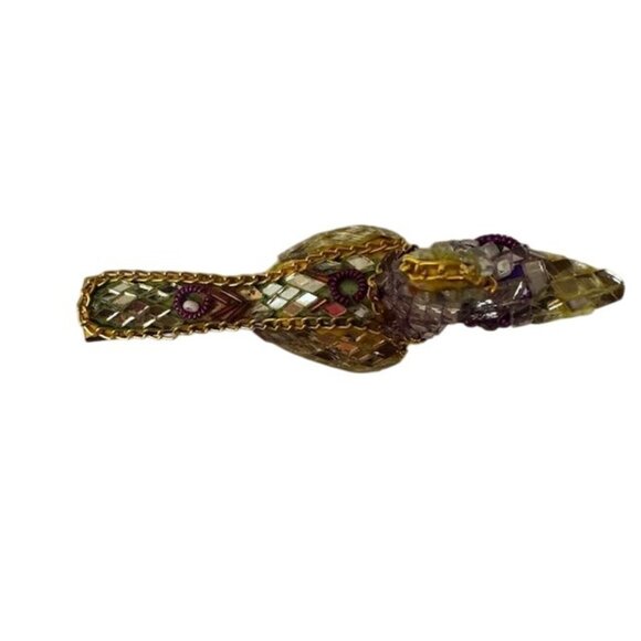 Handcrafted Mosaic Bird Figurine With Colorful Crystal Accents & Chain Detailing - Picture 2 of 7